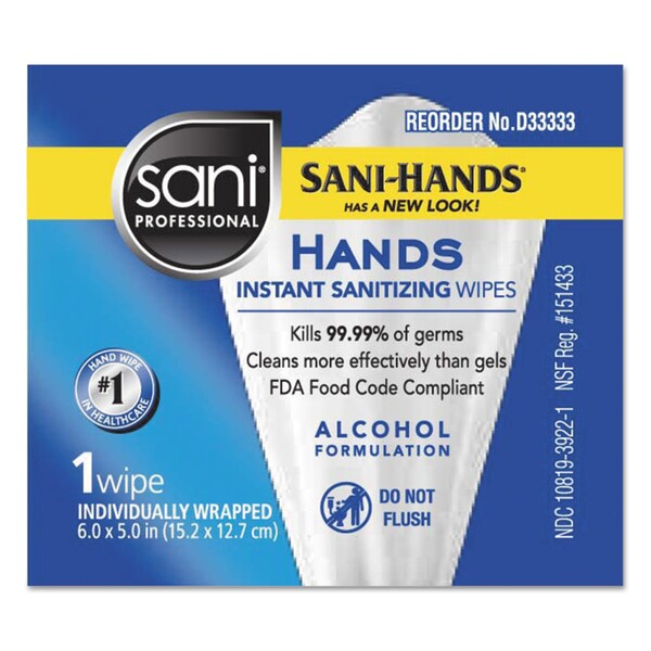 Sani Professional Hands Instant Sanitizing Wipes, Individually Wrapped